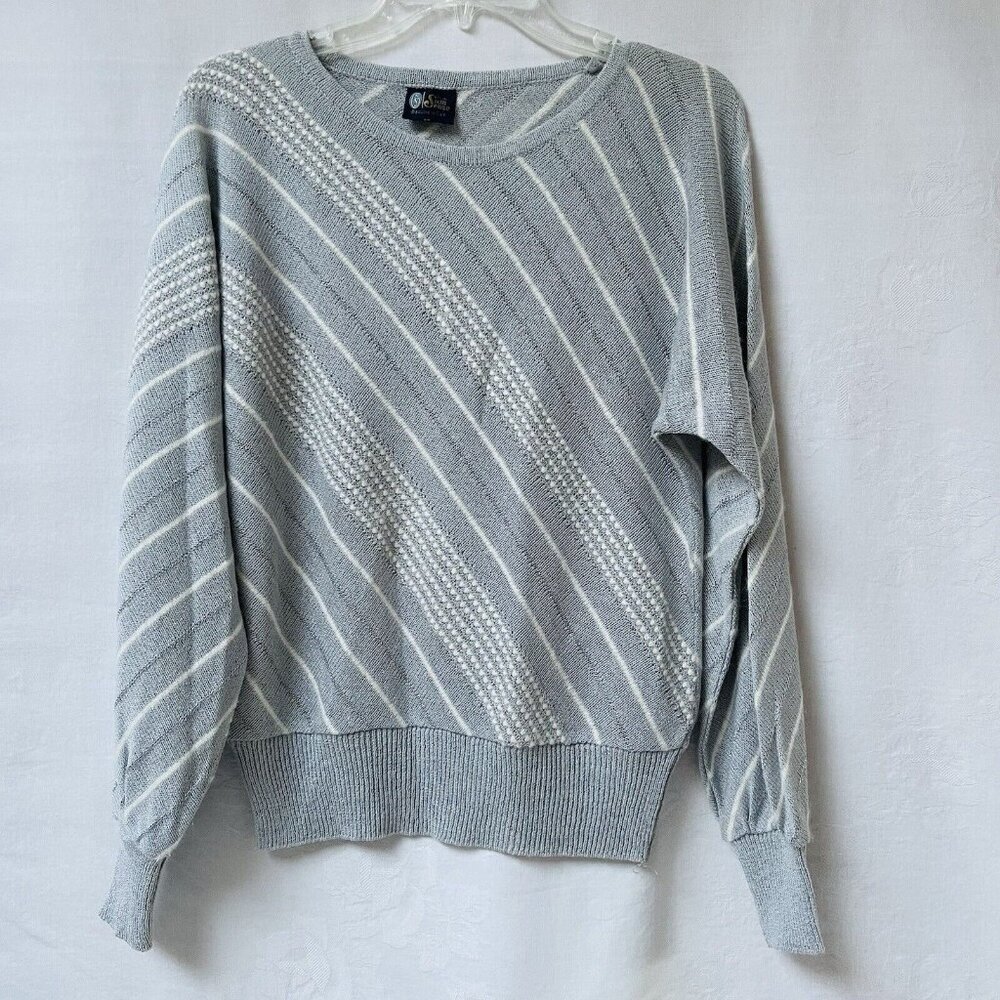Vintage Sweater Womens Large Artsy Wool‎ Angora Stripes Your Sixth Sense 80s